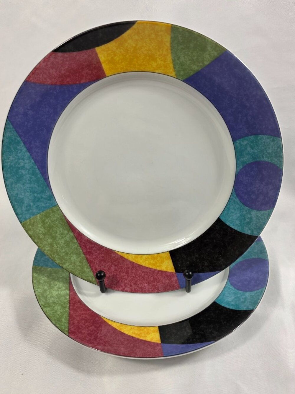 TWO Mikasa Currents (California Line) Salad Plates Multicolor Rims